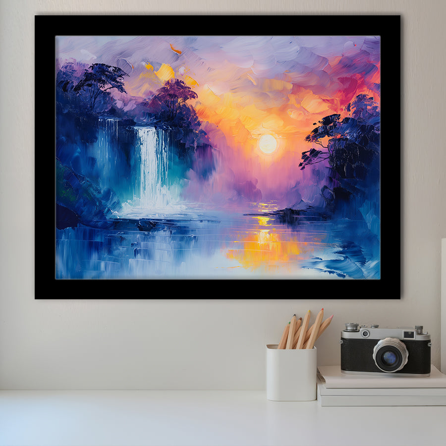 Acrylic Painting Waterfall In The Sunset, Painting Art, Framed Art Print Wall Art Home Decor