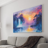 Acrylic Painting Waterfall In The Sunset, Art Print, Canvas Print Wall Art Home Decor