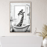 Adorable Giraffe In Tub Printable Framed Canvas Prints Wall Art, Bathroom Kids Art, Bathroom Wall Decor