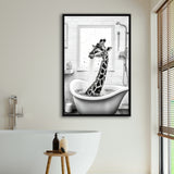 Adorable Giraffe In Tub Printable Framed Canvas Prints Wall Art, Bathroom Kids Art, Bathroom Wall Decor
