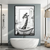 Adorable Giraffe In Tub Printable Framed Canvas Prints Wall Art, Bathroom Kids Art, Bathroom Wall Decor