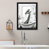 Adorable Giraffe In Tub Printable Framed Canvas Prints Wall Art, Bathroom Kids Art, Bathroom Wall Decor