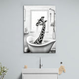 Adorable giraffe in Tub Printable Canvas Prints Wall Art, Bathroom kids art, Bathroom wall decor