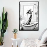 Adorable Giraffe In Tub Printable Framed Canvas Prints Wall Art, Bathroom Kids Art, Bathroom Wall Decor