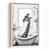 Adorable Giraffe In Tub Printable Framed Canvas Prints Wall Art, Bathroom Kids Art, Bathroom Wall Decor