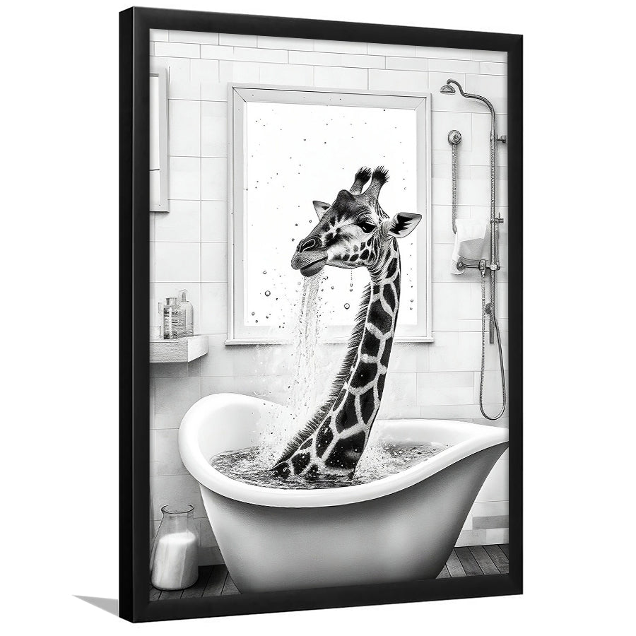 Adorable Giraffe In Tub Printable Framed Art Print Wall Decor, Bathroom Kids Art, Bathroom Wall Decor