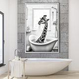 Adorable Giraffe In Tub Printable Framed Canvas Prints Wall Art, Bathroom Kids Art, Bathroom Wall Decor