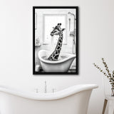 Adorable Giraffe In Tub Printable Framed Canvas Prints Wall Art, Bathroom Kids Art, Bathroom Wall Decor