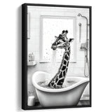 Adorable Giraffe In Tub Printable Framed Canvas Prints Wall Art, Bathroom Kids Art, Bathroom Wall Decor