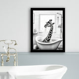 Adorable Giraffe In Tub Printable Framed Art Print Wall Decor, Bathroom Kids Art, Bathroom Wall Decor