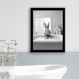 Adorable Rabbit In Tub Printable Framed Art Print Wall Decor, Bathroom Kids Art, Bathroom Wall Decor