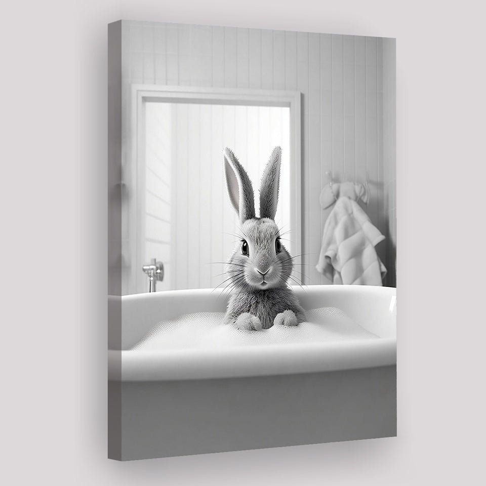 Adorable rabbit in Tub Printable Canvas Prints Wall Art, Bathroom kids art, Bathroom wall decor