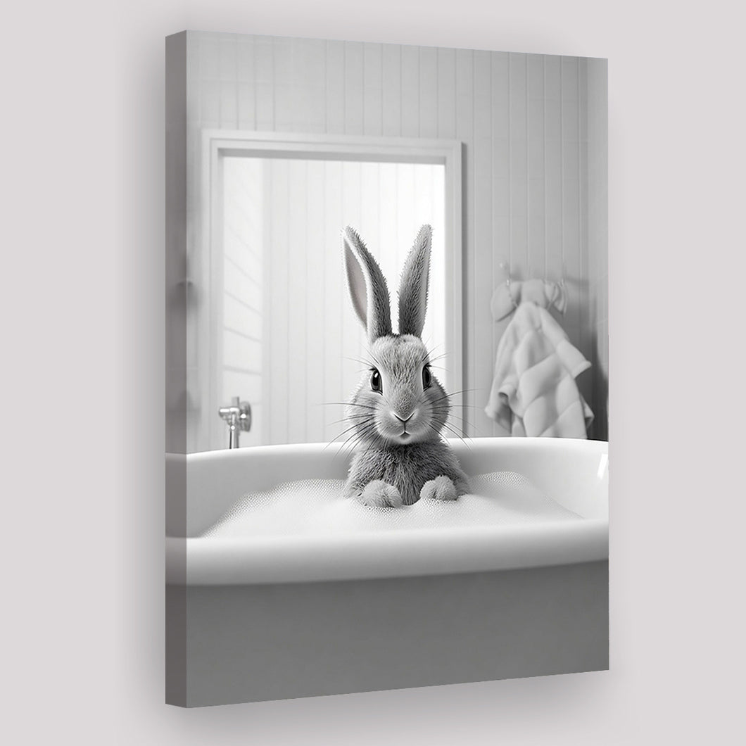 Adorable rabbit in Tub Printable Canvas Prints Wall Art, Bathroom kids art, Bathroom wall decor