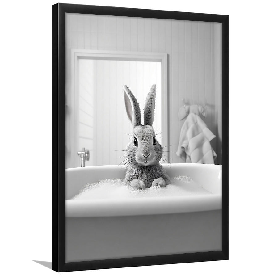 Adorable Rabbit In Tub Printable Framed Art Print Wall Decor, Bathroom Kids Art, Bathroom Wall Decor