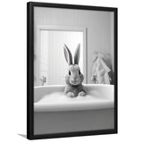 Adorable Rabbit In Tub Printable Framed Art Print Wall Decor, Bathroom Kids Art, Bathroom Wall Decor
