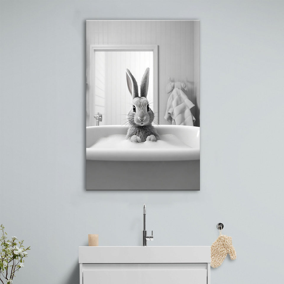 Adorable rabbit in Tub Printable Canvas Prints Wall Art, Bathroom kids art, Bathroom wall decor