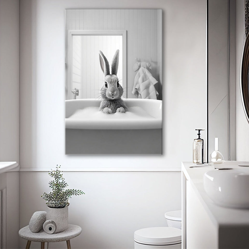Adorable rabbit in Tub Printable Canvas Prints Wall Art, Bathroom kids art, Bathroom wall decor