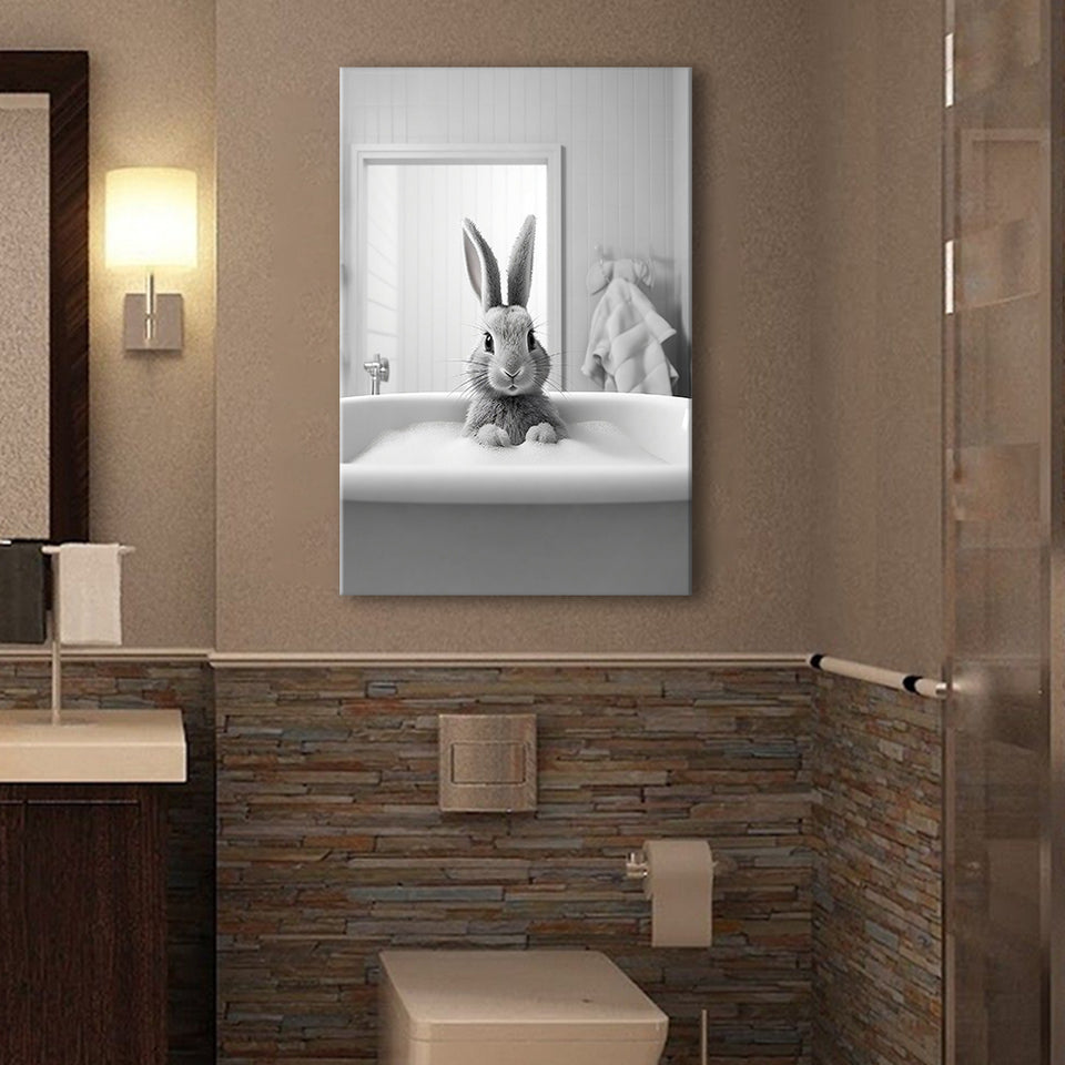 Adorable rabbit in Tub Printable Canvas Prints Wall Art, Bathroom kids art, Bathroom wall decor