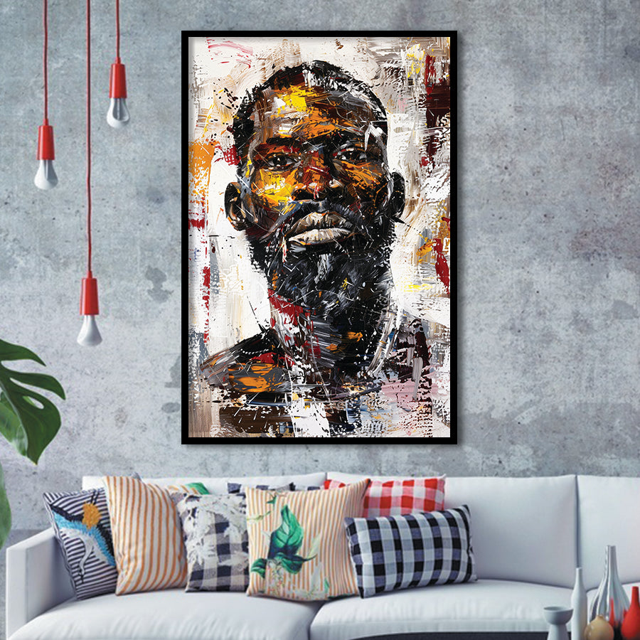African American Man Portrait Painting, Framed Art Prints Wall Decor, Picture Framed Painting