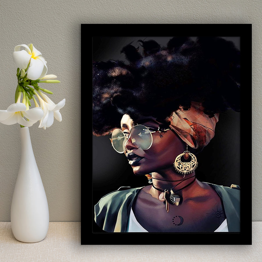 African Woman Print Gold & Black Modern Wall Art,Framed Art Prints Wall Decor, Picture Framed