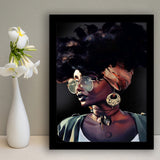 African Woman Print Gold & Black Modern Wall Art,Framed Art Prints Wall Decor, Picture Framed