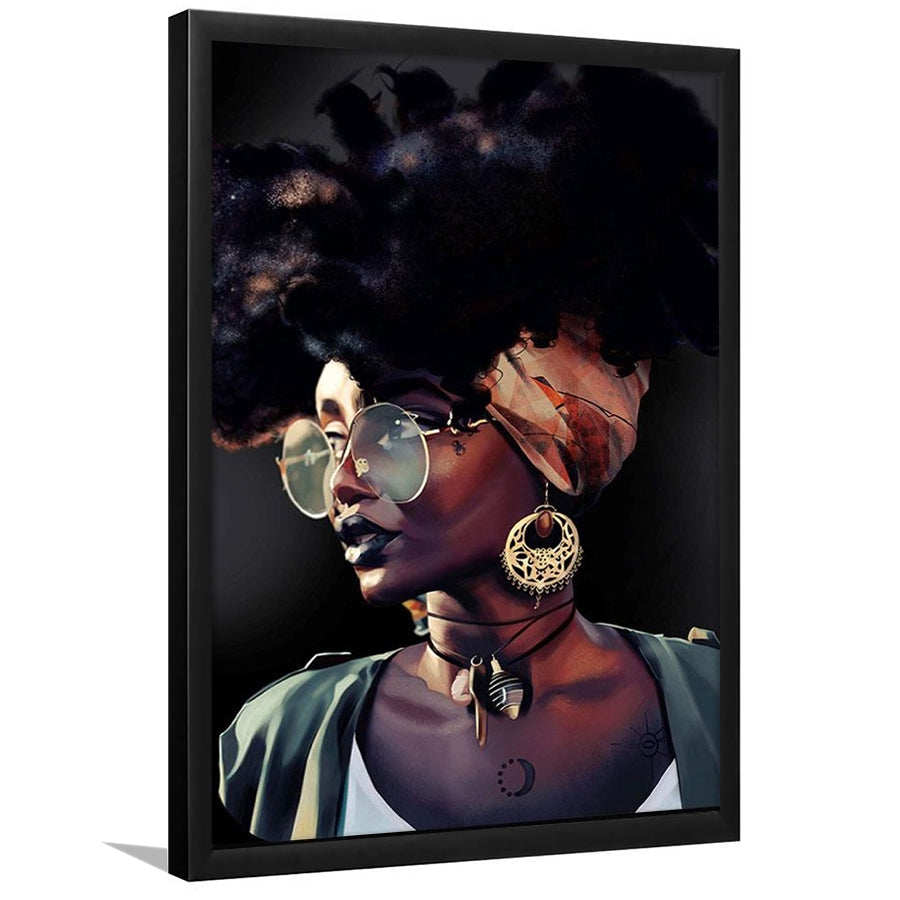 African Woman Print Gold & Black Modern Wall Art,Framed Art Prints Wall Decor, Picture Framed