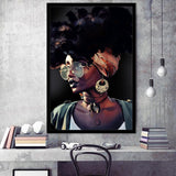 African Woman Print Gold & Black Modern Wall Art,Framed Art Prints Wall Decor, Picture Framed