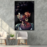 African Woman Canvas Print Gold & Black Modern Wall Art,Framed Canvas Prints Wall Art Decor, Floating Frame