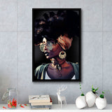 African Woman Canvas Print Gold & Black Modern Wall Art,Framed Canvas Prints Wall Art Decor, Floating Frame