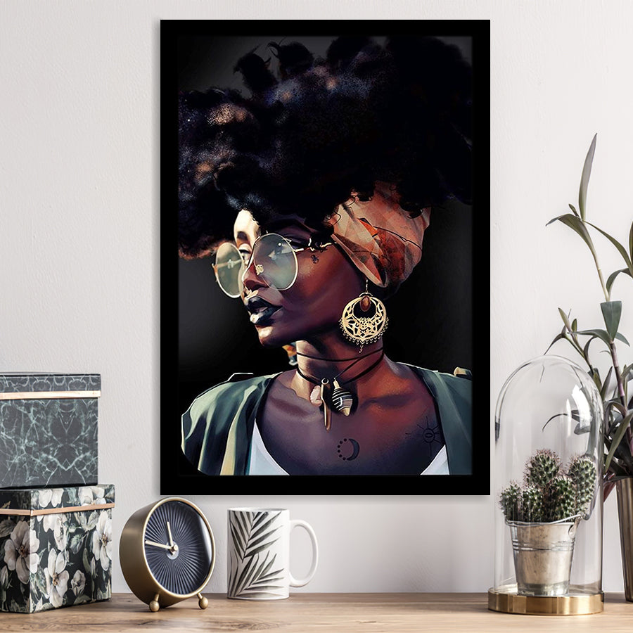 African Woman Print Gold & Black Modern Wall Art,Framed Art Prints Wall Decor, Picture Framed