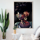 African Woman Canvas Print Gold & Black Modern Wall Art,Framed Canvas Prints Wall Art Decor, Floating Frame