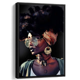 African Woman Canvas Print Gold & Black Modern Wall Art,Framed Canvas Prints Wall Art Decor, Floating Frame