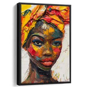 African Woman Portrait Oil Painting, Framed Canvas Prints Wall Art Decor, Floarting Frame Painting Canvas Art