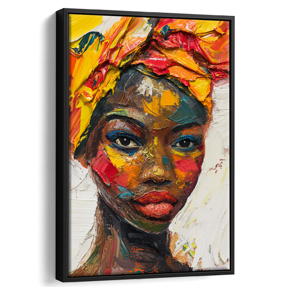 African Woman Portrait Oil Painting, Framed Canvas Prints Wall Art Decor, Floarting Frame Painting Canvas Art