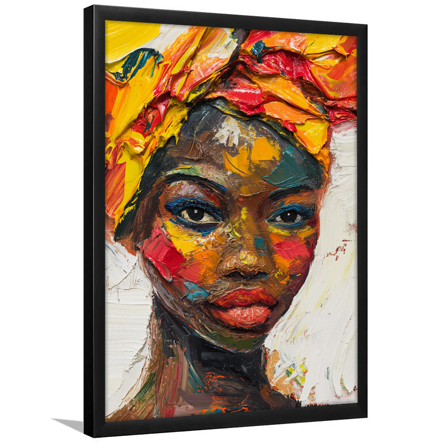 African Woman Portrait Oil Painting, Framed Art Prints Wall Decor, Picture Framed Painting