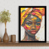 African Woman Portrait Oil Painting, Framed Canvas Prints Wall Art Decor, Floarting Frame Painting Canvas Art