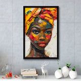 African Woman Portrait Oil Painting, Framed Canvas Prints Wall Art Decor, Floarting Frame Painting Canvas Art