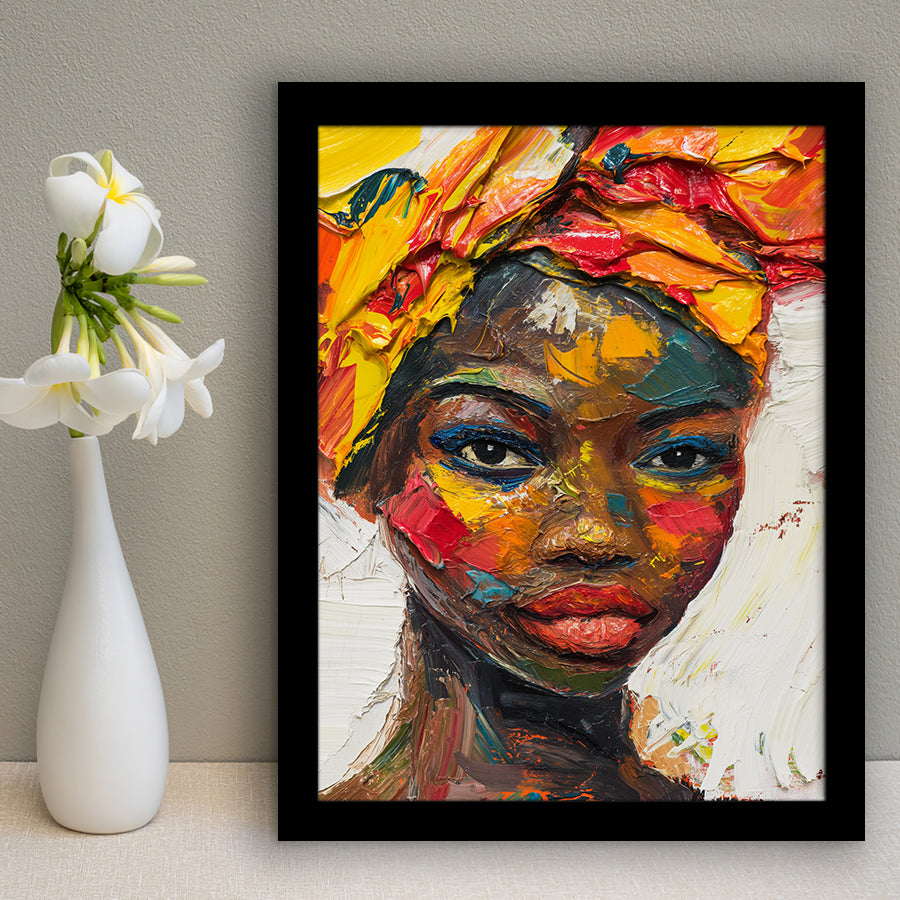 African Woman Portrait Oil Painting, Framed Art Prints Wall Decor, Picture Framed Painting