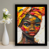 African Woman Portrait Oil Painting, Framed Art Prints Wall Decor, Picture Framed Painting