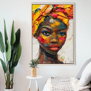 African Woman Portrait Oil Painting, Framed Canvas Prints Wall Art Decor, Floarting Frame Painting Canvas Art