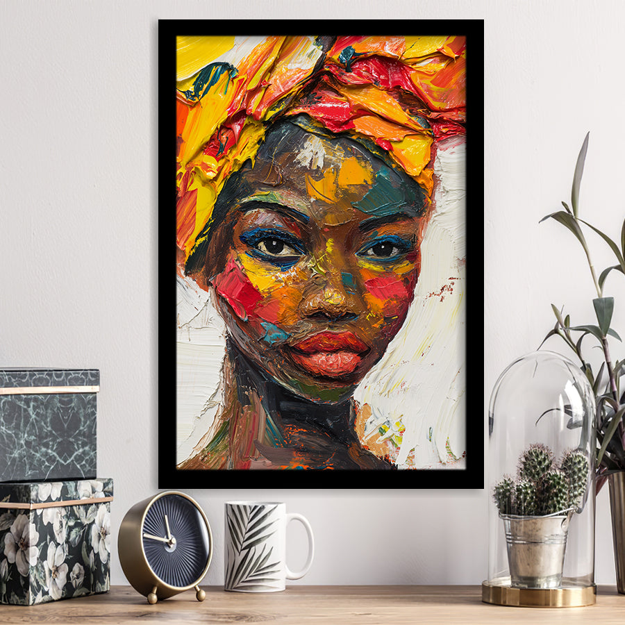 African Woman Portrait Oil Painting, Framed Art Prints Wall Decor, Picture Framed Painting