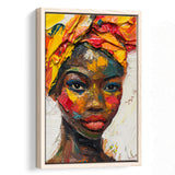 African Woman Portrait Oil Painting, Framed Canvas Prints Wall Art Decor, Floarting Frame Painting Canvas Art