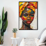 African Woman Portrait Oil Painting, Framed Canvas Prints Wall Art Decor, Floarting Frame Painting Canvas Art