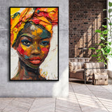 African Woman Portrait Oil Painting, Framed Canvas Prints Wall Art Decor, Floarting Frame Painting Canvas Art