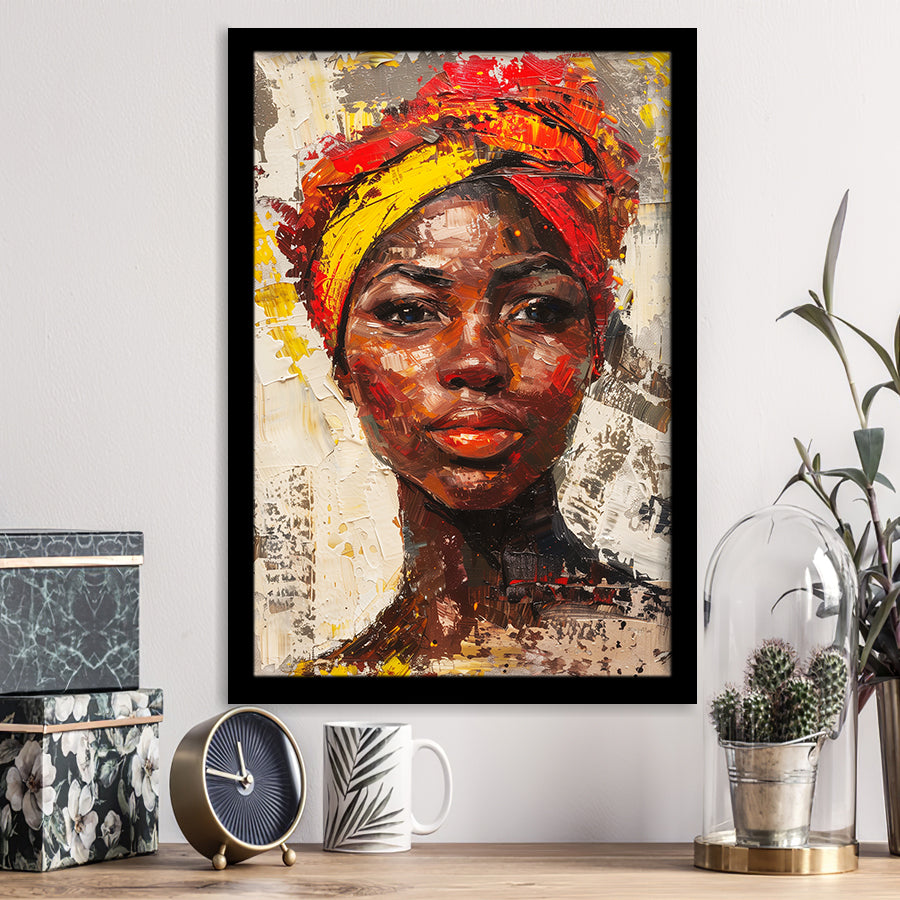 African Woman Portrait Painting Art, Framed Art Prints Wall Decor, Picture Framed Painting
