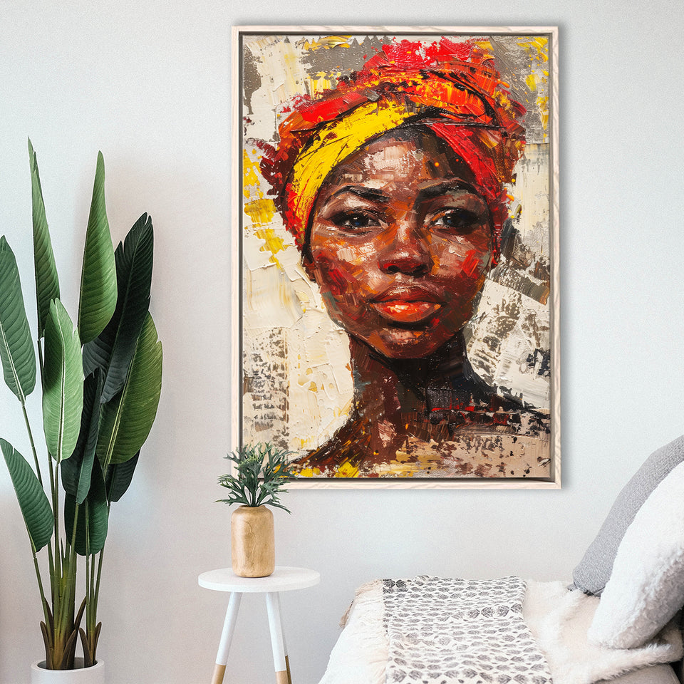 African Woman Portrait Painting Art, Framed Canvas Prints Wall Art Decor, Floarting Frame Painting Canvas Art