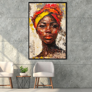 African Woman Portrait Painting Art, Framed Canvas Prints Wall Art Decor, Floarting Frame Painting Canvas Art