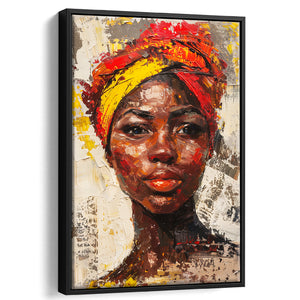 African Woman Portrait Painting Art, Framed Canvas Prints Wall Art Decor, Floarting Frame Painting Canvas Art