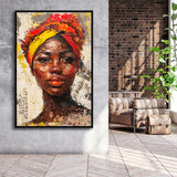 African Woman Portrait Painting Art, Framed Canvas Prints Wall Art Decor, Floarting Frame Painting Canvas Art