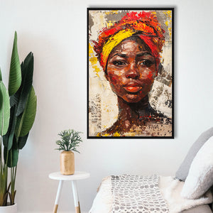 African Woman Portrait Painting Art, Framed Canvas Prints Wall Art Decor, Floarting Frame Painting Canvas Art